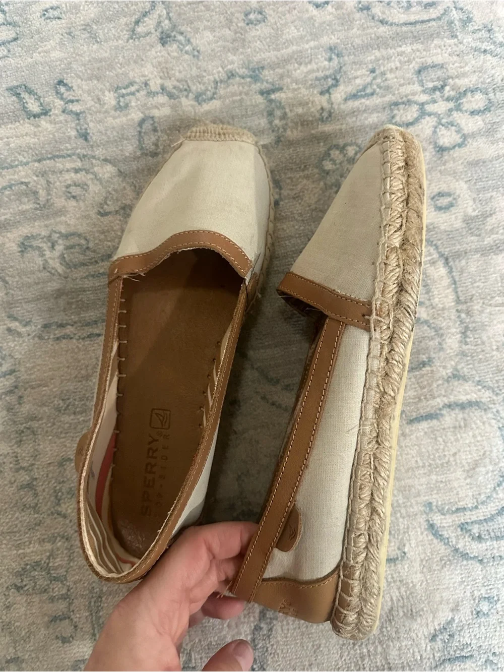 Sperry Top-Sider Espadrille Flats Women’s 8.5 Cream Tan Canvas Leather